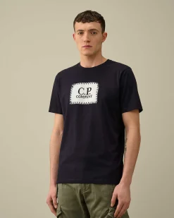 C.P. Company 30/1 Jersey Label Style Logo T-Shirt Total Eclipse-Blue Cheap