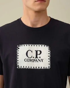 C.P. Company 30/1 Jersey Label Style Logo T-Shirt Total Eclipse-Blue Cheap
