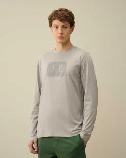 C.P. Company 30/1 Jersey Long Sleeved Logo T-Shirt Drizzle Grey Flash Sale