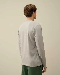 C.P. Company 30/1 Jersey Long Sleeved Logo T-Shirt Drizzle Grey Flash Sale