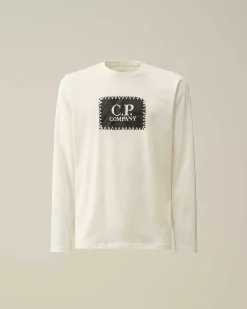C.P. Company 30/1 Jersey Long Sleeved Logo T-Shirt Gauze White Clearance
