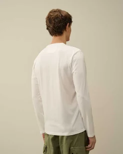 C.P. Company 30/1 Jersey Long Sleeved Logo T-Shirt Gauze White Clearance