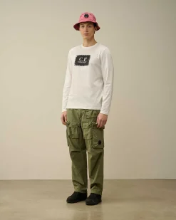 C.P. Company 30/1 Jersey Long Sleeved Logo T-Shirt Gauze White Clearance