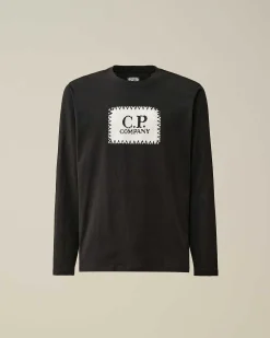 C.P. Company 30/1 Jersey Long Sleeved Logo T-Shirt Black Cheap