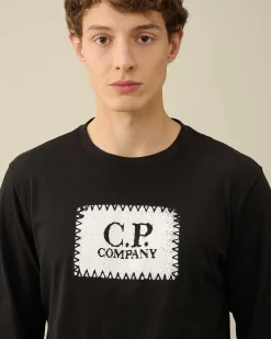 C.P. Company 30/1 Jersey Long Sleeved Logo T-Shirt Black Cheap