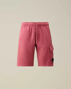 C.P. Company Light Fleece Utility Shorts Red Bud Discount