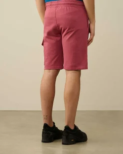 C.P. Company Light Fleece Utility Shorts Red Bud Discount