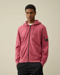 C.P. Company Light Fleece Zipped Hoodie Red Bud Cheap