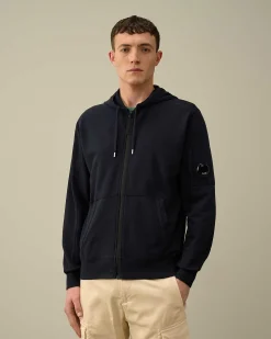 C.P. Company Light Fleece Zipped Hoodie Total Eclipse-Blue Cheap