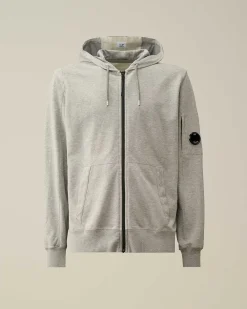 C.P. Company Light Fleece Zipped Hoodie Grey Melange Outlet