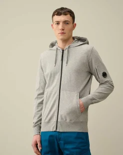 C.P. Company Light Fleece Zipped Hoodie Grey Melange Outlet