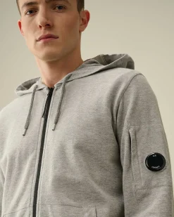 C.P. Company Light Fleece Zipped Hoodie Grey Melange Outlet