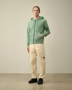 C.P. Company Light Fleece Zipped Hoodie Green Bay Discount
