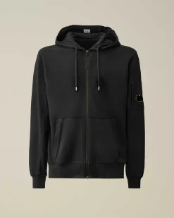 C.P. Company Light Fleece Zipped Hoodie Black Outlet