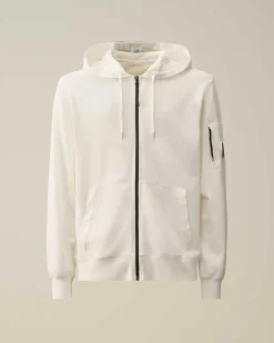 C.P. Company Light Fleece Zipped Hoodie Gauze White Sale