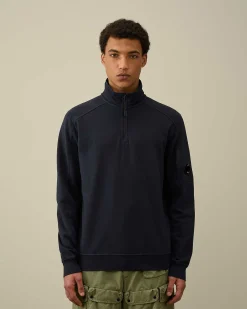 C.P. Company Light Fleece Zipped Sweatshirt Total Eclipse-Blue Cheap