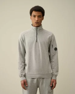 C.P. Company Light Fleece Zipped Sweatshirt Grey Melange Sale