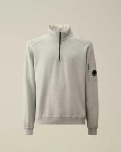 C.P. Company Light Fleece Zipped Sweatshirt Grey Melange Sale