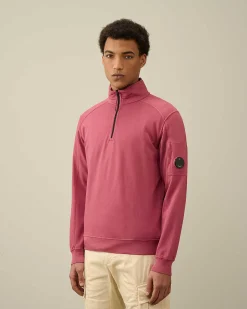 C.P. Company Light Fleece Zipped Sweatshirt Red Bud Cheap