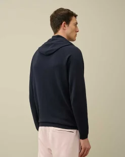 C.P. Company Light Terry Knitted Hoodie Total Eclipse-Blue Cheap