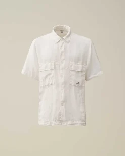 C.P. Company Linen Short Sleeved Shirt Gauze White Best Sale