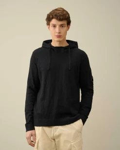 C.P. Company Melange Knitwear Hoodie Total Eclipse-Blue Cheap