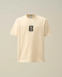 C.P. Company 30/2 Mercerized Jersey Twisted Graphic T-Shirt Pistachio Shell-Beige Best Sale