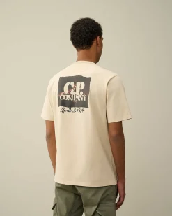 C.P. Company 30/2 Mercerized Jersey Twisted Graphic T-Shirt Pistachio Shell-Beige Best Sale