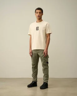 C.P. Company 30/2 Mercerized Jersey Twisted Graphic T-Shirt Pistachio Shell-Beige Best Sale