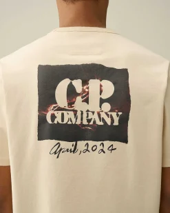 C.P. Company 30/2 Mercerized Jersey Twisted Graphic T-Shirt Pistachio Shell-Beige Best Sale