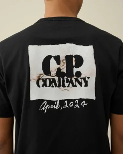 C.P. Company 30/2 Mercerized Jersey Twisted Graphic T-Shirt Black Cheap