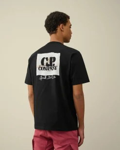 C.P. Company 30/2 Mercerized Jersey Twisted Graphic T-Shirt Black Cheap