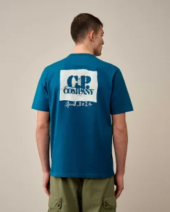 C.P. Company 30/2 Mercerized Jersey Twisted Graphic T-Shirt Ink Blue Sale