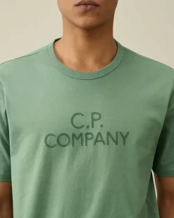 C.P. Company 30/2 Mercerized Jersey Twisted Logo T-Shirt Green Bay Best Sale
