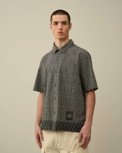 C.P. Company Popeline Baja Print Shirt Black Cheap