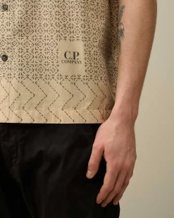 C.P. Company Popeline Baja Print Shirt Pistachio Shell-Beige Online
