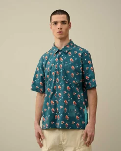 C.P. Company Popeline Sponged Print Shirt Ink Blue Cheap