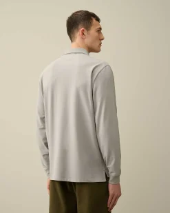 C.P. Company Stretch Piquet Regular Long Sleeved Polo Shirt Drizzle Grey Cheap