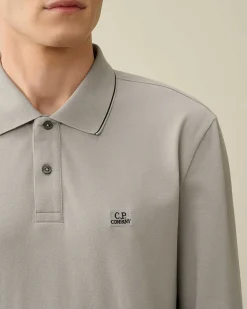 C.P. Company Stretch Piquet Regular Long Sleeved Polo Shirt Drizzle Grey Cheap