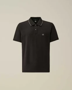 C.P. Company Stretch Piquet Regular Striped Collar Polo Shirt Black Fashion