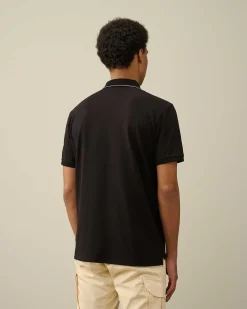 C.P. Company Stretch Piquet Regular Striped Collar Polo Shirt Black Fashion