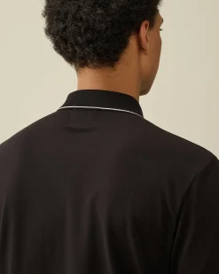 C.P. Company Stretch Piquet Regular Striped Collar Polo Shirt Black Fashion