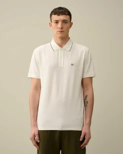 C.P. Company Stretch Piquet Regular Striped Collar Polo Shirt Gauze White Flash Sale