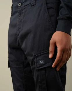 C.P. Company Stretch Sateen Ergonomic Logo Cargo Pants Total Eclipse-Blue Sale