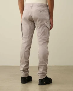 C.P. Company Stretch Sateen Ergonomic Logo Cargo Pants Drizzle Grey Clearance