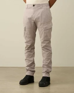 C.P. Company Stretch Sateen Ergonomic Logo Cargo Pants Drizzle Grey Clearance