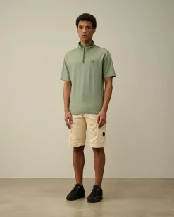 C.P. Company Tacting Piquet Zipped Polo Shirt Duck Green Shop