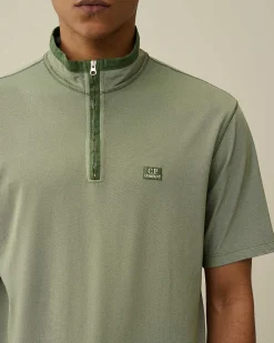 C.P. Company Tacting Piquet Zipped Polo Shirt Duck Green Shop