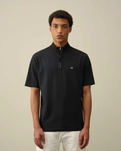 C.P. Company Tacting Piquet Zipped Polo Shirt Black Best Sale