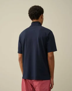 C.P. Company Tacting Piquet Zipped Polo Shirt Total Eclipse-Blue Cheap